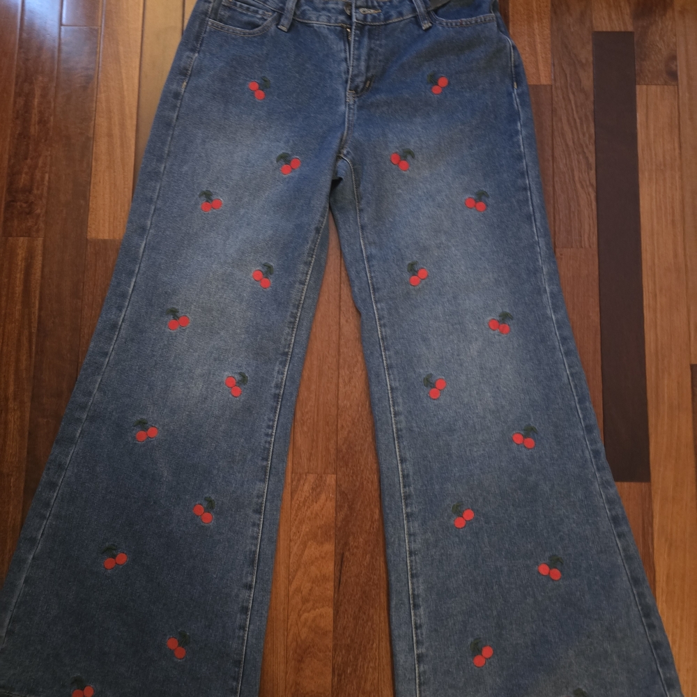 Ashley Mason Blue Jeans with Cherry Embroidery